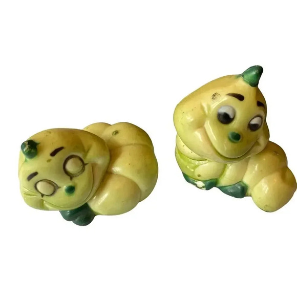 Vintage Hand Painted Poceclain Whimsical Worms Figuring Set of 2 - Picture 1 of 5